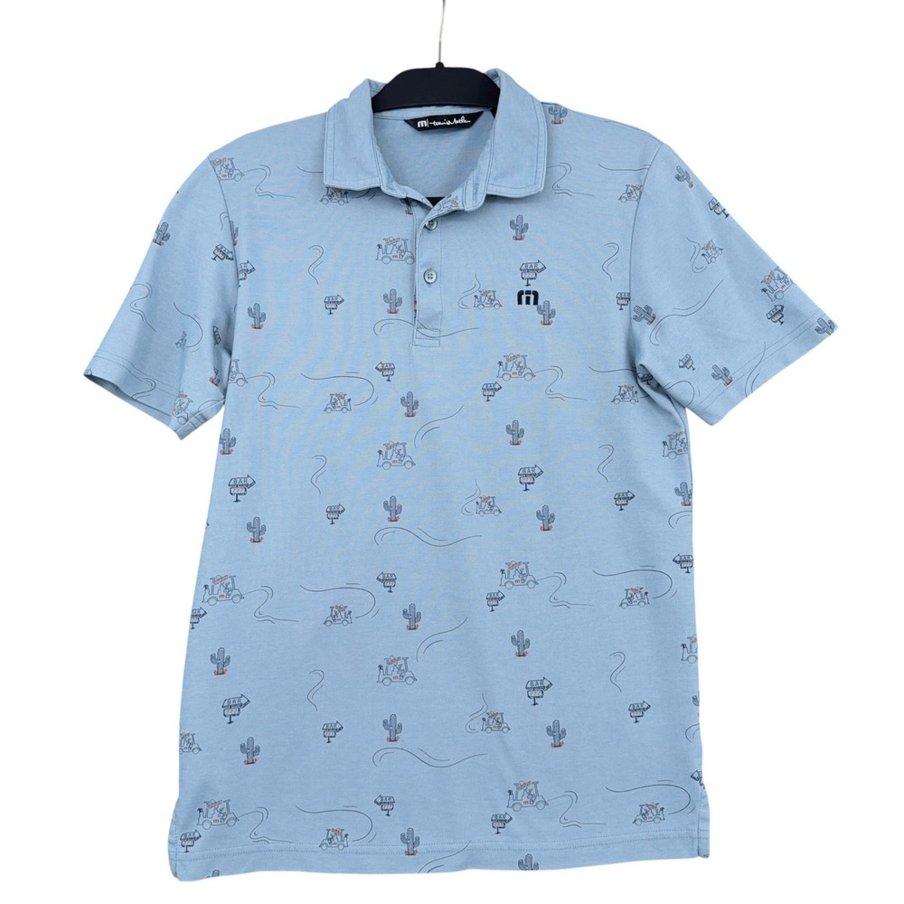 TravisMathew Golf Polo Mens S Cotton Polyester Light Blue